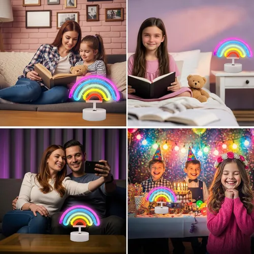 Miniatura 2 de Letrero de neón arcoíris con base, letreros de luz de neón arcoíris, lámpara LED para habitación de bebé, luces de noche de mesa alimentadas por USB