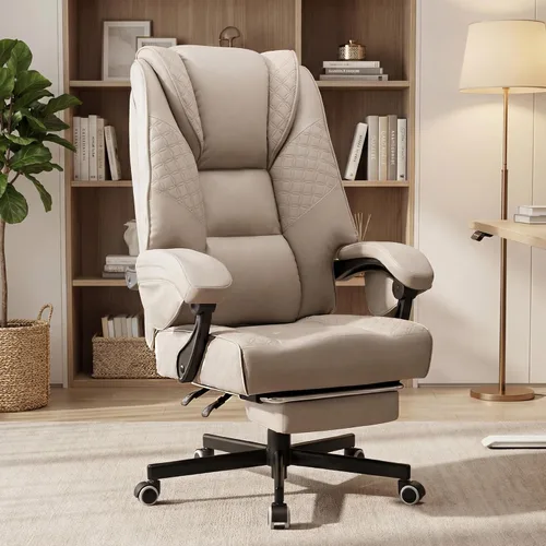 Miniatura 8 de Ergonomic Big and Tall Office Chair with Footrest, PU Leather High Back Executive Gaming Chair, Reclining Wide Computer Desk Chair with Lumbar