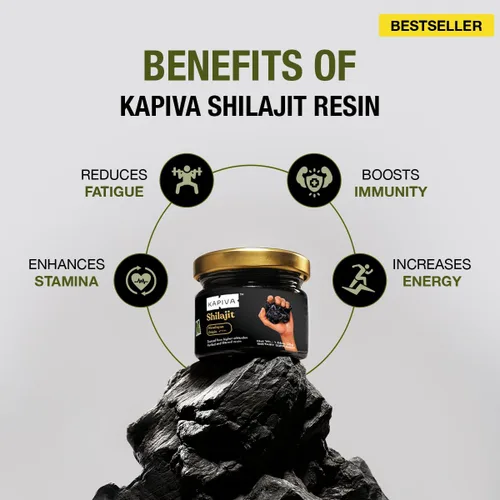 Miniatura 3 de Kapiva Resina de Shilajit 100% Auténtica del Himalaya (30gmx2), Alta Potencia para Hombres y Mujeres Más de 80 Minerales Traza, Hasta 70% de Ácido