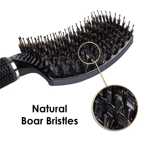 Miniatura 2 de ThickTails Cepillo curvado ventilado de cerdas de jabalí para secar con soplado, desenredar y peinar cabello rizado y grueso (paquete de 2)