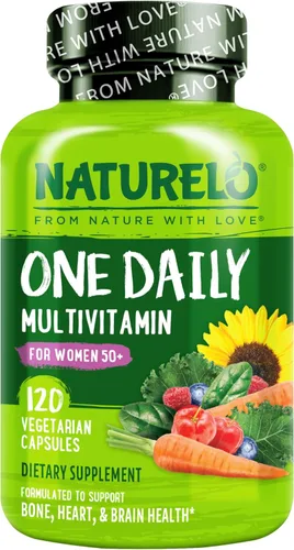 NATURELO One Daily Multivitamínico para mujeres mayores de 50 años (sin hierro), apoyo para la menopausia para mujeres mayores de 50 años,