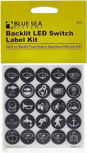Blue Sea Systems 4230 Kit de etiquetas para interruptor de botón, color negro
