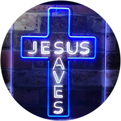 Miniatura 16 de ADVPRO Placa de pared con diseño de Jesús salva cruz, regalos de inauguración de la casa, letrero de neón LED de doble color, azul y rojo, 8.5 x 12