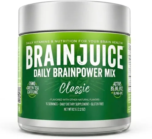 Miniatura 11 de BrainJuice Suplemento de apoyo cerebral nootrópicos, polvo sin gluten para energía y concentración, mezcla de bebida con L teanina, Alpha GPC