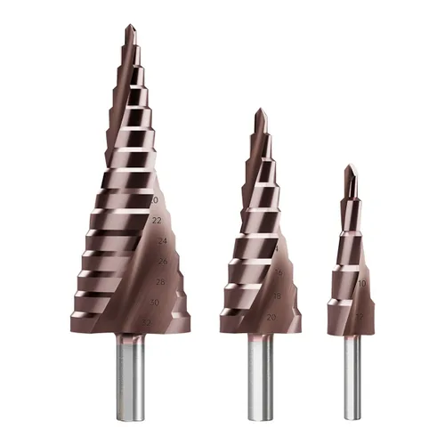 Miniatura 8 de HUHAO Juego de brocas escalonadas, 3 brocas de acero de alta velocidad ranuradas en espiral para chapa de aluminio, metal, madera, perforación