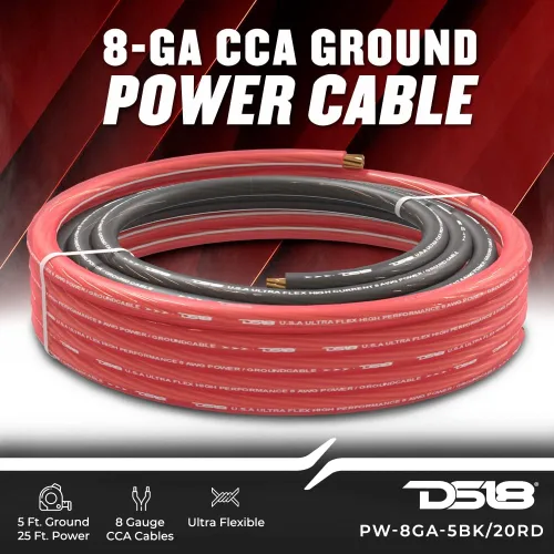 Miniatura 3 de DS18 PW-8GA-5BK/20RD Cable de alimentación ultra flexible CCA calibre 8, 5 pies negro y rojo de 20 pies - Kit de cableado de amplificador de potencia