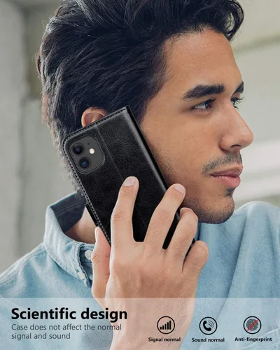 Miniatura 7 de OCASE Funda tipo cartera compatible con iPhone 11 con tarjetero y soporte para tarjetas, funda de piel sintética con función atril y cierre Negro