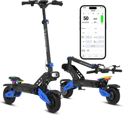 Miniatura 10 de Scooter eléctrico todoterreno – Scooter para adultos de motor dual más rápido de 50 MPH, pico de 5000 W, alcance largo de 55 millas, neumáticos