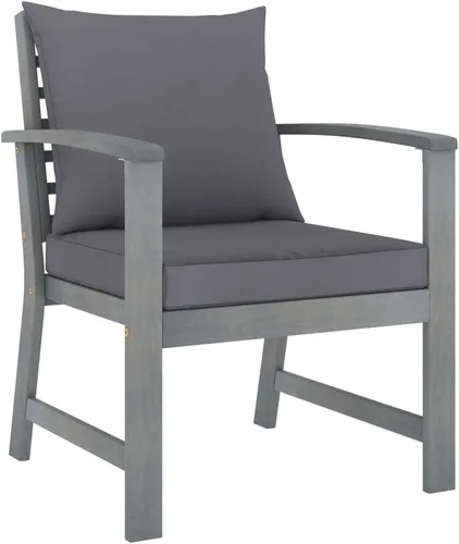 Miniatura 7 de Ensemble Salon de Jardin 4 Pièces en Acacia Massif Gris Patiné, Table et Banc con 2 Fauteuils, Confortable et Résistant aux Intempéries Pour