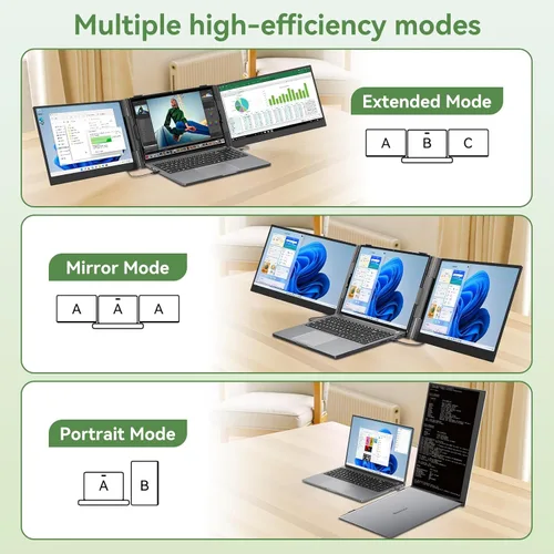 Miniatura 6 de Blackview DCM8 - Extensor de pantalla triple para laptop, pantalla externa portátil 1080P FHD IPS de 15.6 pulgadas, dos cables USB C de viaje