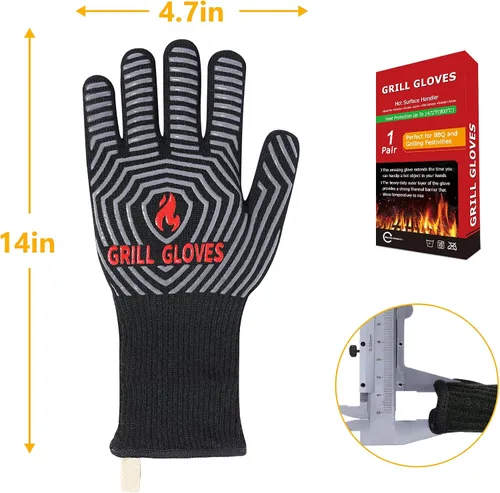 Miniatura 7 de QUWIN Guantes para BBQ, Guantes de Horno 1472℉ Resistentes al Calor Extremo, Guantes para Parrilla de Silicona Antideslizantes Manoplas de Horno