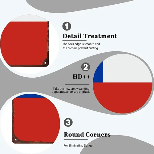 Miniatura 3 de Letrero de metal de Chile para decoración de pared, placa de pared de bandera de Chile, bandera patriótica de país para decoración de pared