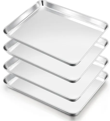 Miniatura 27 de E-far Mini bandeja para horno tostador, bandeja para hornear galletas de acero inoxidable de 9.4 x 7.3 pulgadas, bandeja pequeña de metal no tóxico