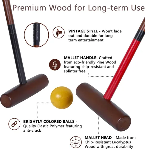 Miniatura 2 de SpeedArmis Juego de croquet para adultos – Kit de croquetas para 8 jugadores con regulación de 32 pulgadas, mazos de madera de goma