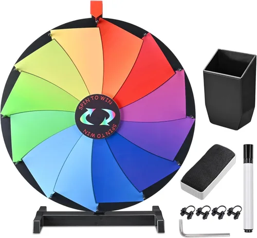 Miniatura 10 de WinSpin rueda de premios de mesa de 12" con 14 ranuras, rueda giratoria editable resistente para juego de fortuna, serie clásica, para carnaval