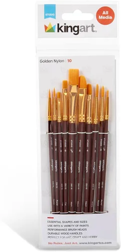 KINGART 10 pinceles de pintura, juego de pinceles de pintura acrílica, pinceles de acuarela, pinceles acrílicos para acuarela al óleo, detalles en
