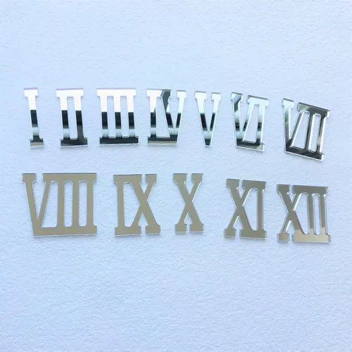 Miniatura 5 de 12 piezas de números acrílicos con espejo romano para un reloj de pared (negro)