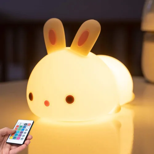 Miniatura 9 de One Fire Juguetes de Conejo para Niños, Luz Nocturna para Niños con Control Remoto, 16 Colores + 5 Niveles de Brillo, Lámpara Linda, Luz Nocturna