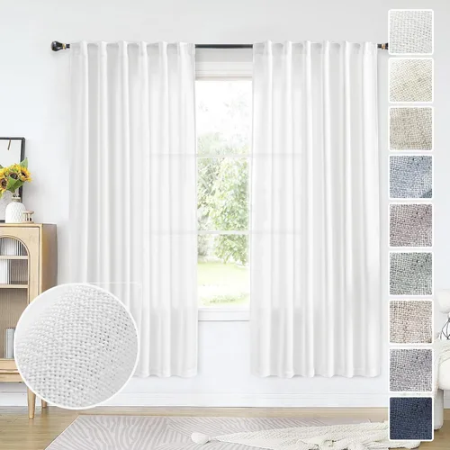 Miniatura 14 de Cortinas de lino 92 pulgadas de largo, juego de 2 paneles con bolsillo para barra, lengüeta trasera, cortinas transparentes para ventanas