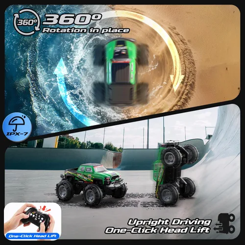 Miniatura 2 de DEERC BG028 Camión monstruo anfibio RC/barco, coche de control remoto IPX7 impermeable con control por detección de gestos, coche RC de 2.4GHz 4WD