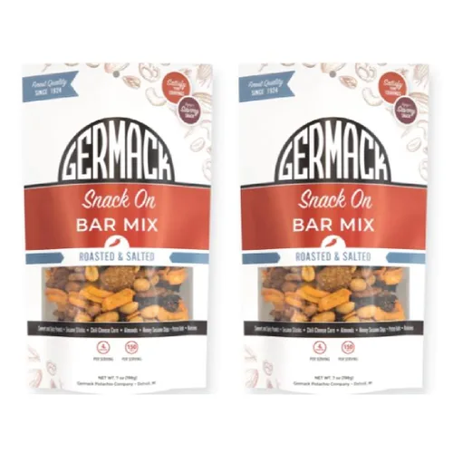 Germack Pistachio Company Detroit, consigue tu merienda en la mezcla de bar dulce y picante para fiestas, bolsa de 7 onzas, juego de 2