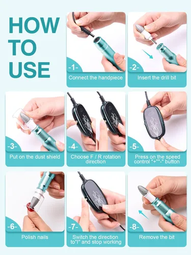 Miniatura 7 de Subay Juego de taladro eléctrico para uñas, 25000 rpm, kit profesional de manicura y pedicura para pies, manos y cutículas gruesas, 11 en 1