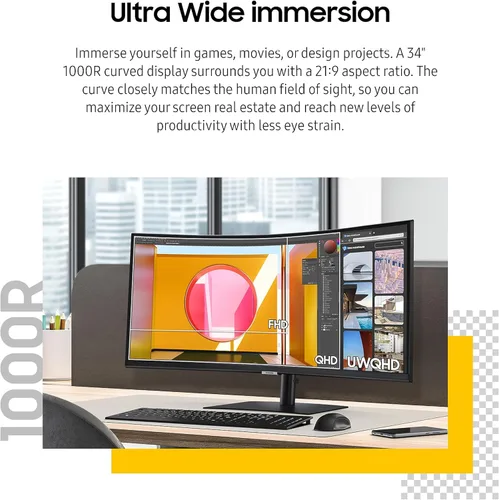 Miniatura 3 de SAMSUNG - Monitor curvo QHD ultraancho ViewFinity serie S65UA de 34 pulgadas, HDR10, 100Hz, 350 nit, USB- C, soporte ajustable, cuidado ocular