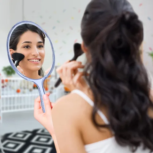 Miniatura 6 de D Espejo de mano con mango, espejo de mano pequeño con aumento 1X 2X de doble cara con mango Espejo de maquillaje, espejo de mano acrílico