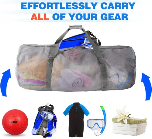 Miniatura 4 de Bolsa de lona deportiva de malla grande de alta resistencia, color gris, bolsa seca, equipo de buceo, bolsa de buceo con cremallera. Ideal