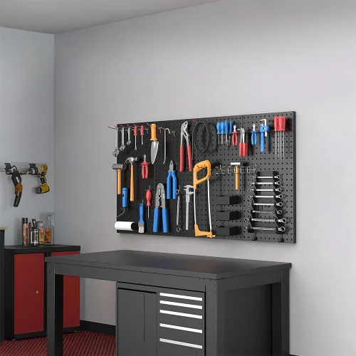 Miniatura 6 de Ultrawall 4 piezas de paneles de pared de tablero de clavijas de metal, tableros de clavijas para almacenamiento de herramientas de garaje Negro