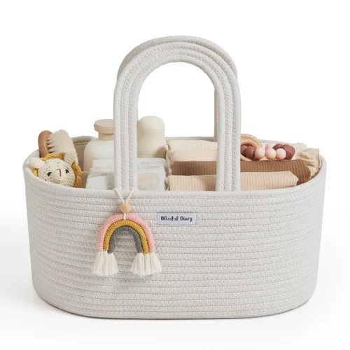 Miniatura 10 de Blissful Diary Organizador de Caddy de Pañales para Bebé, Cesta Caddy de Pañales de Cuerda de Algodón, Cesta de Almacenamiento Grande para Niños