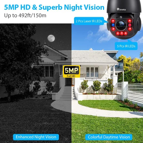Miniatura 5 de Ctronics Cámara de seguridad con zoom óptico de 5MP 30X WiFi para exteriores, cámaras de vigilancia WiFi de 2.4/5Ghz con crucero y zoom automático