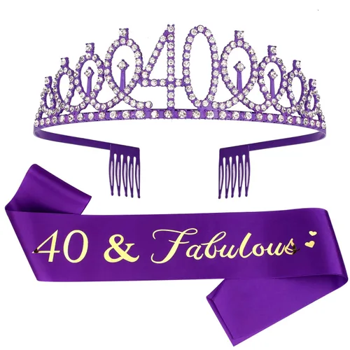Miniatura 9 de CIEHER Corona de cumpleaños de 10 años, banda + juego de alfileres de perlas - Decoraciones y regalos para favores de fiesta de cumpleaños de 10 10º