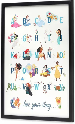 Miniatura 2 de Decoración de pared de madera enmarcada con alfabeto de princesas Disney - Gran imagen de princesa con Bella, Cenicienta, Ariel, Rapunzel y más