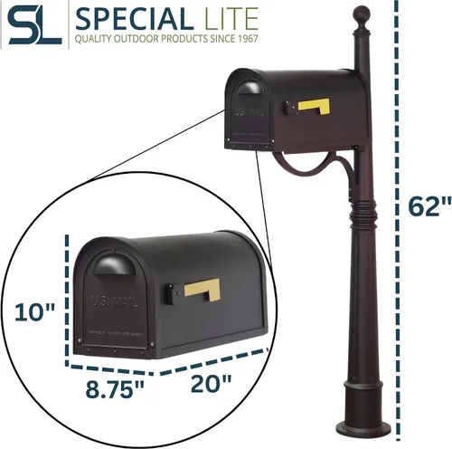 Miniatura 8 de Buzón clásico con poste de aluminio, buzón negro con poste Ashland - SCC-1008_SPK-600-BLK