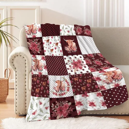 Miniatura 20 de Manta de franela de vaca para regalo, ultra suave y acogedora, manta de forro polar ligera y mullida, manta de felpa cálida para sofá, cama, 30 x 40