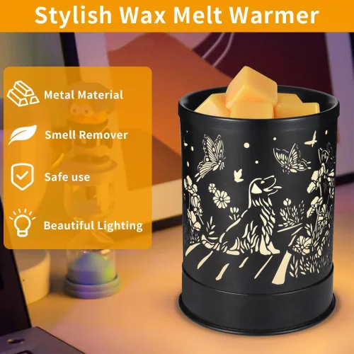 Miniatura 2 de Nawaza - Calentador de cera de metal 2 en 1, eléctrico, para velas aromáticas, derretido de cera y cubos de cera con luz LED, quemador de aceites