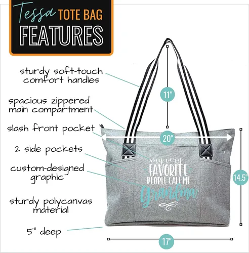 Miniatura 95 de Brooke & Jess Designs Bolso de mano para la abuela – Bolso de lona resistente con cremallera y bolsillo interior para la abuela para uso diario