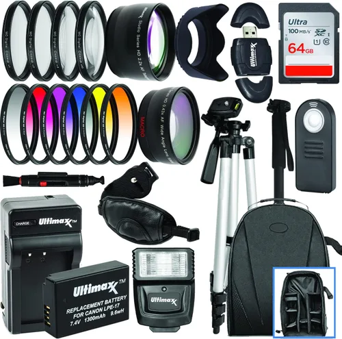 Ultimaxx Kit de accesorios de 2.638 in para Canon EOS Rebel T7i, T6i, T6s, SL2, SL3, 77D, 750D, 760D, 800D, 200D, 8000D, KISS X8i y más; incluye:
