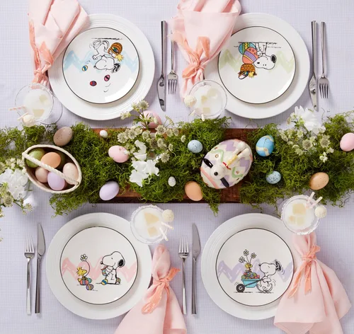 Miniatura 3 de Lenox 895684 Peanuts Easter Snoopy - Juego de platos decorativos de 4 piezas, vajilla de primavera