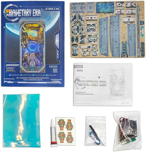 Miniatura 8 de Cyberpunk - Kit de rincón de libro, kit de casa de muñecas de bricolaje 3D rompecabezas de madera con decoración futurista LED, decoración del hogar