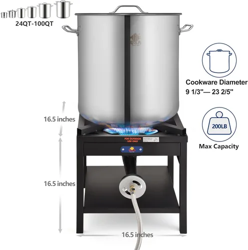 Miniatura 5 de ARC Estufa de Propano de Un Solo Quemador, Quemador Cocina de Propano para Exteriores de 200,000 BTU de Hierro Fundido de Alta Presión, Estufa