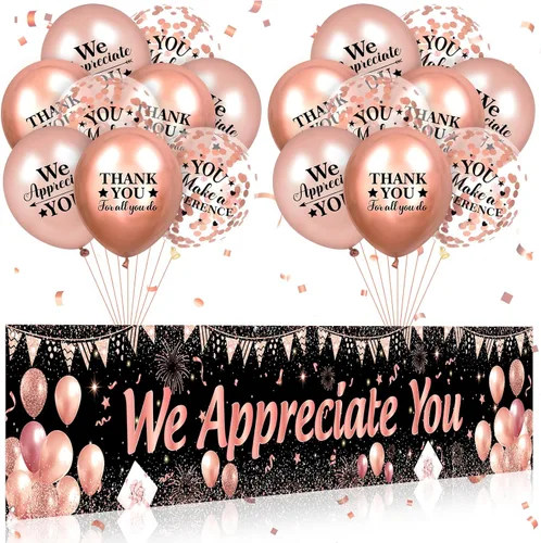 Miniatura 9 de Decoraciones We Appreciate You Letrero de Jardín Negro Dorado We Appreciate You con 18 Globos Letrero Gracias por Todo lo que Haces Regalos
