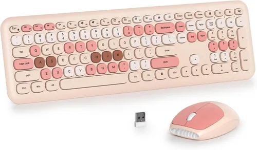Miniatura 23 de Combo de teclado y mouse inalámbricos de 104 teclas, tamaño completo, color azul con teclas redondas silenciosas, ideal para portátiles y Azul blanco