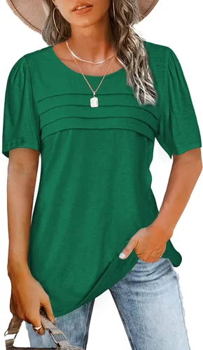 Miniatura 37 de JomeDesign - Camisetas casuales de verano para mujer, manga corta, cuello redondo, manga abullonada