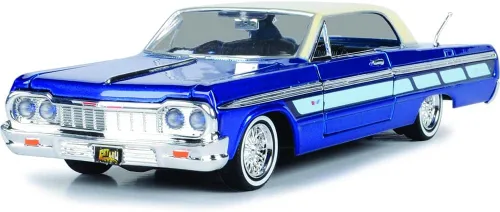 Motormax 1964 Chevrolet Impala Lowrider Hard Top Azul Caramelo Metálico con Tapa Crema de la Serie Get Low Modelo de Coche Fundido a Escala 1/24
