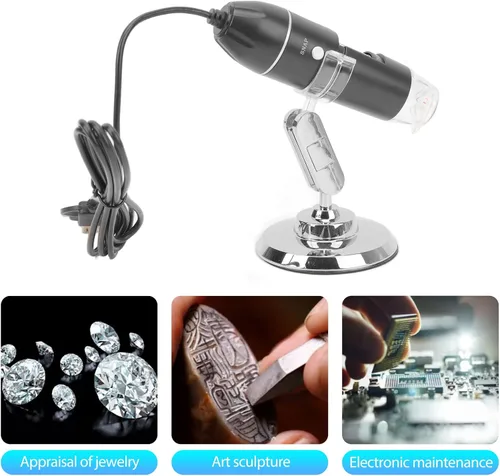 Miniatura 4 de Ciciglow Microscopio digital portátil de mano, 50-1600X con LED ajustable y soporte, USB para teléfono móvil Android portátil