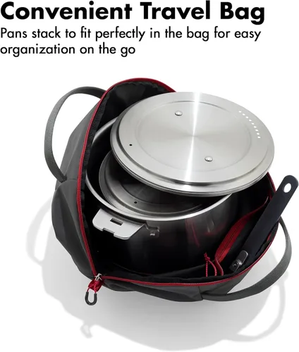 Miniatura 8 de OXO Juego de 8 utensilios de cocina para acampar al aire libre, sartén de acero al carbono pre-sazonado de 10 pulgadas, cacerolas de acero