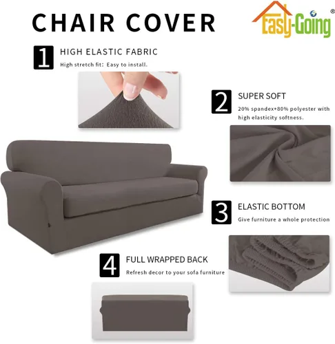 Miniatura 4 de Easy-Going - Fundas elásticas de microfibra para sofá, 2 piezas Gris pardo