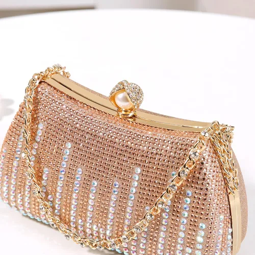Miniatura 4 de Dreubea Bolso de noche con diamantes de imitación para mujer con cadena brillante